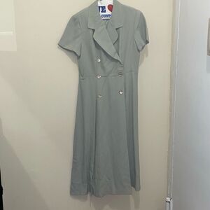 Vintage pin up double breasted button down light green a line dress petites